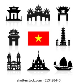 Vietnam Travel Landmarks. Vector and Illustration