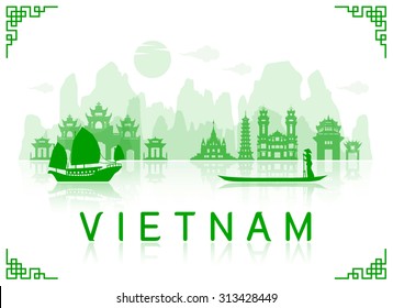 Vietnam Travel Landmarks. Vector and Illustration