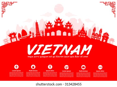 Vietnam Travel Landmarks. Vector and Illustration