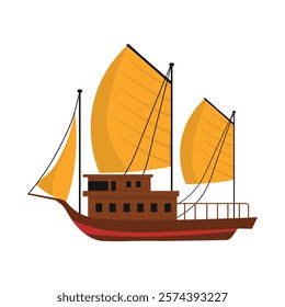 Vietnam Travel Vector Illustration - Junk Boat