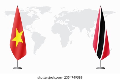 Vietnam and Trinidad and Tobago flags for official meeting against background of world map.