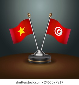 Vietnam and Tunisia table flags relation with gradient backgrund. Vector Illustration