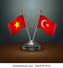 Vietnam and Turkey table flags relation with gradient backgrund. Vector Illustration