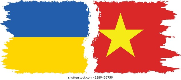 Vietnam and Ukraine grunge flags connection, vector