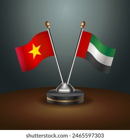 Vietnam and United Arab Emirates table flags relation with gradient backgrund. Vector Illustration