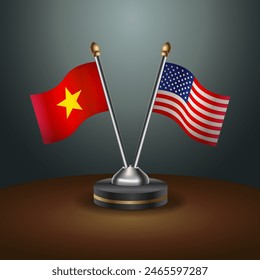 Vietnam and United States table flags relation with gradient backgrund. Vector Illustration