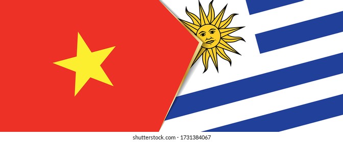 Vietnam und Uruguay Flaggen, zwei Vektorflaggen Symbol für Beziehung oder Konfrontation.