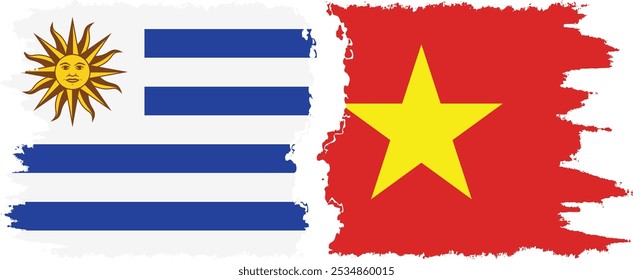 Conexión de banderas grunge de Vietnam y Uruguay, Vector