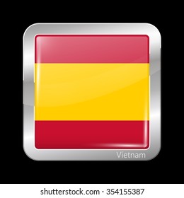 Vietnam Variant Flag. Metallic Icon Square Shape. This is File from the Collection Flags of Asia