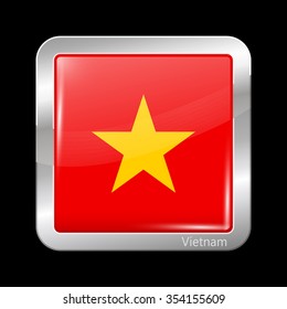 Vietnam Variant Flag. Metallic Icon Square Shape. This is File from the Collection Flags of Asia
