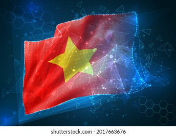 Vietnam, vector 3d flag on blue background with hud interfaces