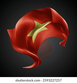 Vietnam, vector 3d flag with waves on a black background
