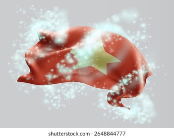 Vietnam, vector 3d flag in whirlwind of magical radiance