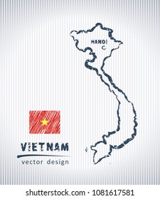 Vietnam vector chalk drawing map isolated on a white background