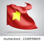 Vietnam, vector flag with waves and bends waving in the wind on a white background.