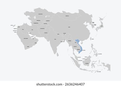 Vietnam vector map, Asia map Silhouette isolated on white background. for website layouts, background,education,travel worldwide, map silhouette and earth geography