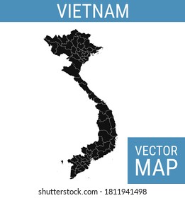 Mapa vectorial de Vietnam con nombre de país, negro sobre fondo blanco.
