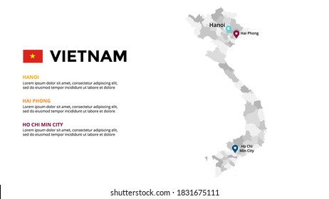 Vietnam vector map infographic template. Slide presentation. Global business marketing concept. Asia country. World transportation geography data. 