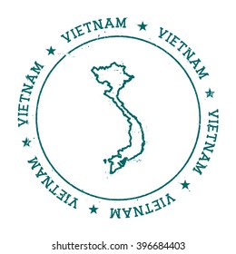 Vietnam vector map. Retro vintage insignia with Vietnam map. Distressed visa stamp with Vietnam text wrapped around a circle and stars. Country map vector illustration.