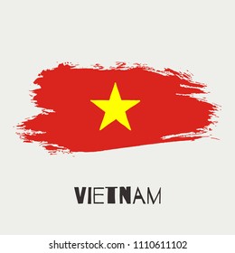 Vietnam vector watercolor national country flag icon. Hand drawn illustration with dry brush stains, strokes, spots isolated on gray background. Painted grunge style texture for posters, banner design