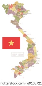 Vietnam Vintage Map And Flag - Vector Illustration