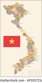 Vietnam vintage map and flag - vector illustration