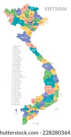 Vietnam vintage map. High detailed vector map with pastel colors, cities and geographical borders