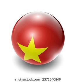 Vietnam (VNM) Vietnamese Nation Flag 2.5D Isometric View, Glossy Sphere Design, Flag Symbol Icon, Button Presentation Element Template Icon, Button Presentation Element Template Isolated on White Back