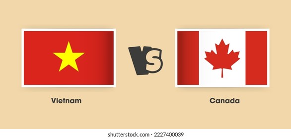 Vietnam vs Canada flags placed side by side. Creative stylish national flags of Vietnam vs Canada with background