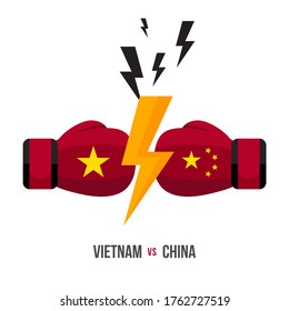 Vietnam vs China. Concept of sports match, trade war, fight or war on border between vietnam and china. Vector illustration.