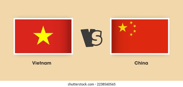 Vietnam vs China flags placed side by side. Creative stylish national flags of Vietnam vs China with background