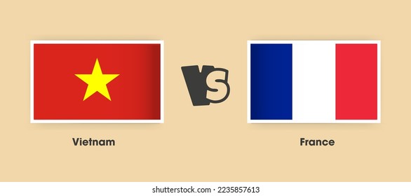 Banderas de Vietnam contra Francia colocadas una al lado de la otra. Banderas nacionales creativas y elegantes de Vietnam vs Francia con antecedentes