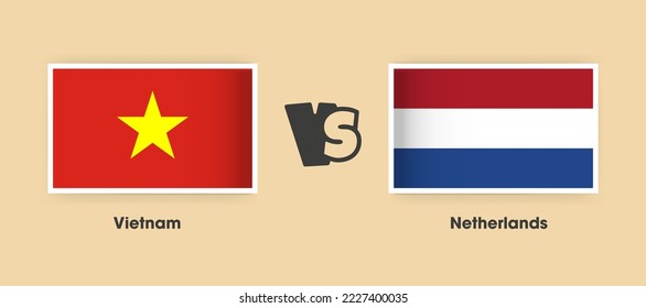 Vietnam vs Netherlands flags placed side by side. Creative stylish national flags of Vietnam vs Netherlands with background