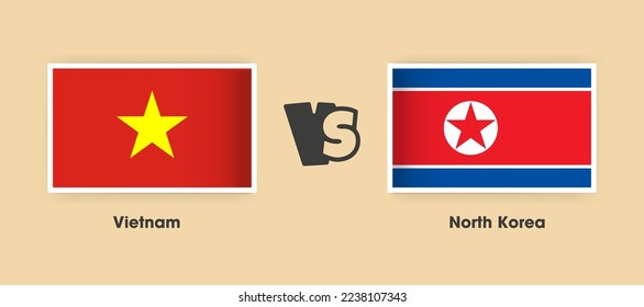 Vietnam vs North Korea flags placed side by side. Creative stylish national flags of Vietnam vs North Korea with background