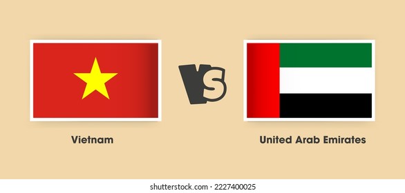 Vietnam vs United Arab Emirates flags placed side by side. Creative stylish national flags of Vietnam vs UAE with background