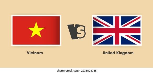 Vietnam vs United Kingdom flags placed side by side. Creative stylish national flags of Vietnam vs United Kingdom with background