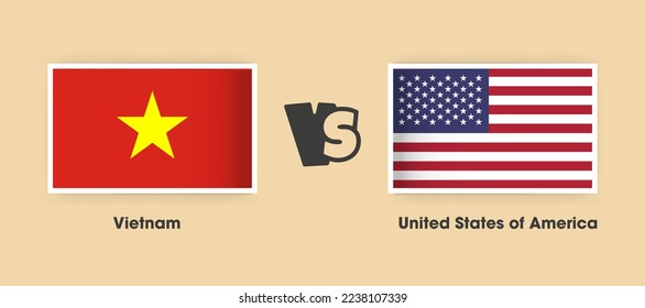 Vietnam vs United States of America flags placed side by side. Creative stylish national flags of Vietnam vs USA with background