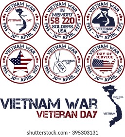 Vietnam War. Remembrance Day. Vector Illustration Patriotic Stamps