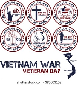 Vietnam War. Remembrance Day. Vector Illustration Patriotic Stamps