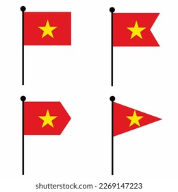 Vietnam waving flag icon set in 4 shape versions. Collection of flagpole sign for identity, emblem, and infographic. 