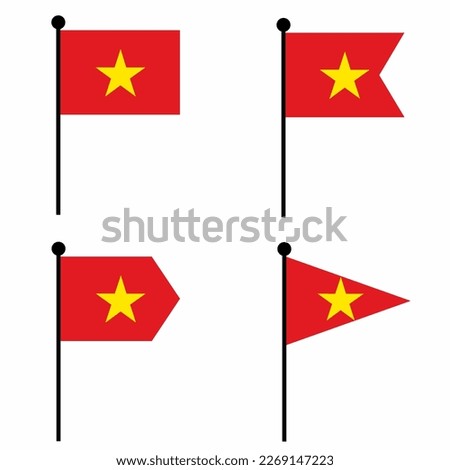 Vietnam waving flag icon set in 4 shape versions. Collection of flagpole sign for identity, emblem, and infographic. 