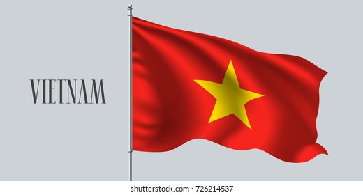 Vietnam waving flag vector illustration. Red with yellow star design as a national Vietnamese symbol