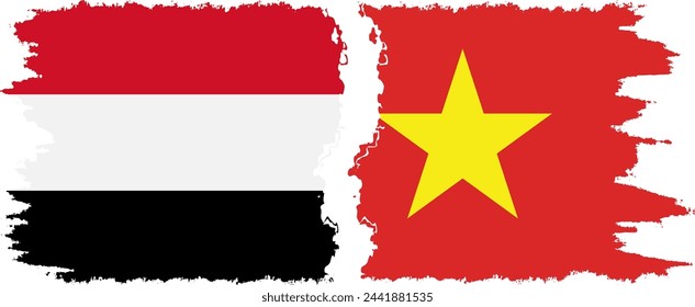 Vietnam and Yemen grunge flags connection, vector