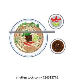 Comida vietnamita, sopa de fideos de arroz con carne de res cortada ' Pho '.