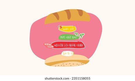 
Vietnamese bread making process, baguette Vietnam,Hand drawn, Flat illustration