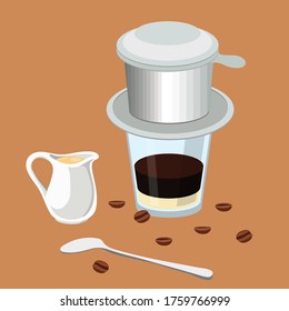 Vietnamese Brown Coffee With Milk Vector