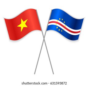 Vietnamese and Cabo Verdean crossed flags. Vietnam combined with Cabo Verde isolated on white. Language learning, international business or travel concept.