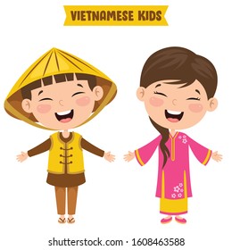 Vietnamese Children Wearing Traditional Clothes