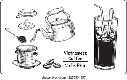 vietnamese coffee illustration, drip, caphe phin