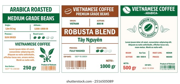 Vietnamesische Kaffee-Etiketten Vorlage einfache flache Stil in cmyk-Modus mit zwei Ton Farbe.